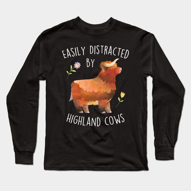 Easily Distracted by Highland Cows Long Sleeve T-Shirt by Psitta